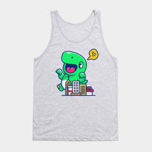 Angry Dinosaur Destroy City Cartoon Tank Top